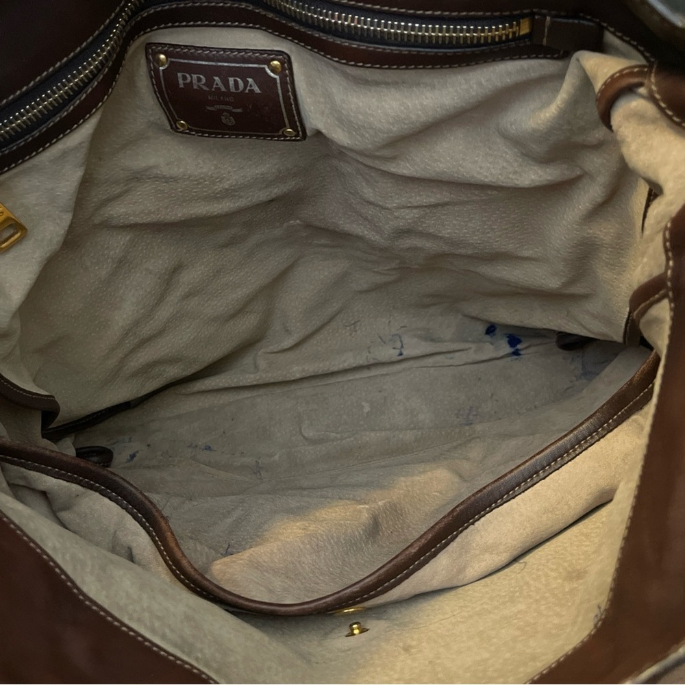 Prada Womens Leather Gold Tone Hardware Top Handle Tote Bag Brown - Picture 14 of 16
